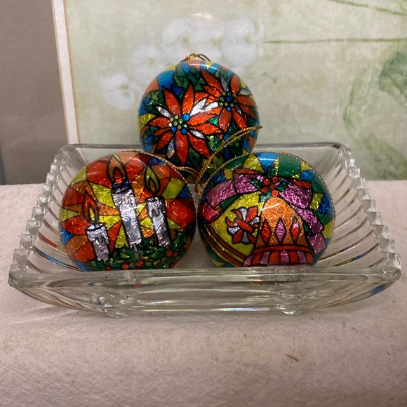 Other - Vintage Trio of Faux Stain Glass Plastic Foil Christmas Ornaments